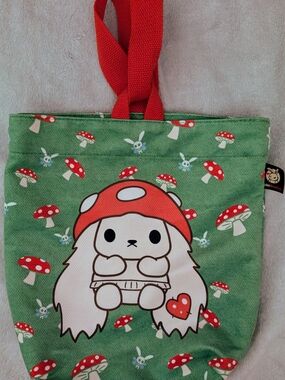 Cute Mushroom Bunny Small Tote Bag by Plushie Dreadfuls - Green/Red Cottagecore